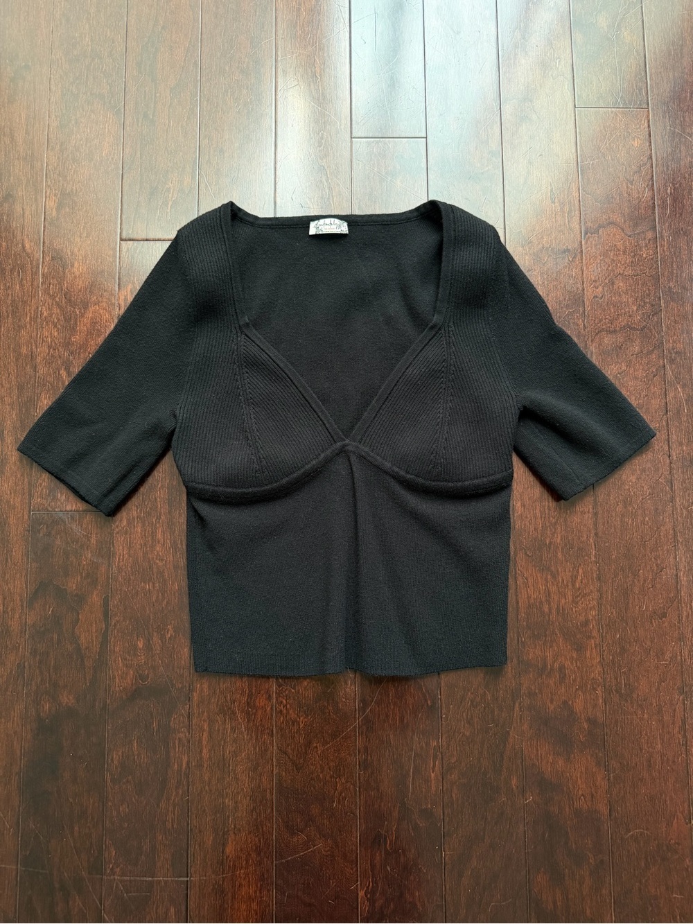 Free People Intimately Teagan Swit Crop Top Womens Size M Black V Neck